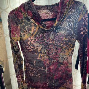 long sleeve rhinestone top with hoodie